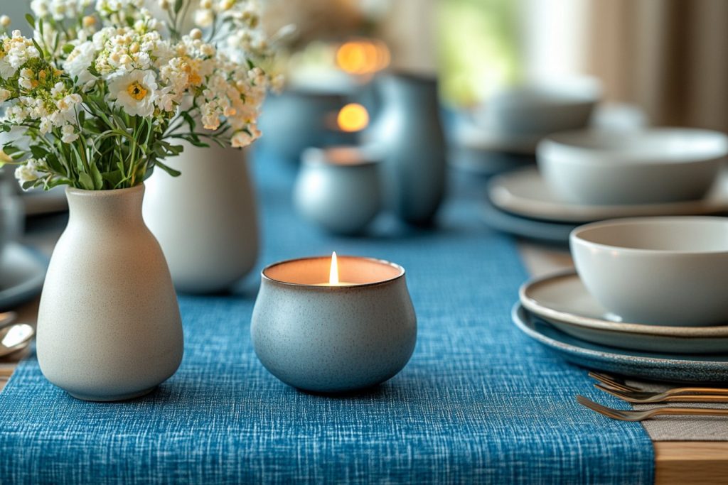 Chemins de table bleu : modernité et sérénité à table