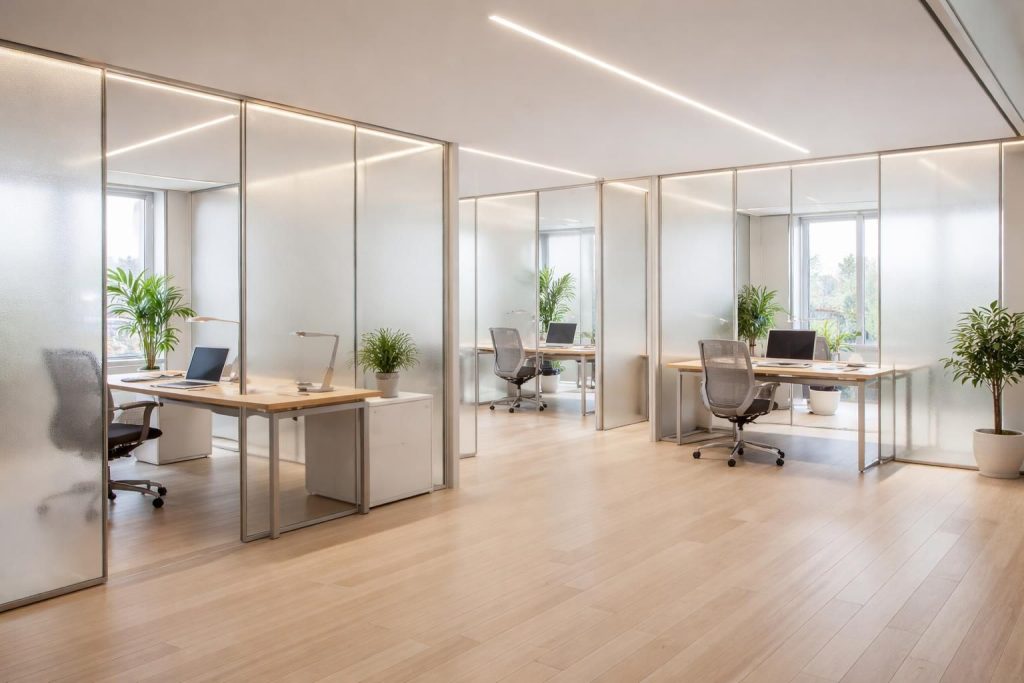Créer un espace de travail moderne avec cloisons Knauf, éclairage LED Philips
